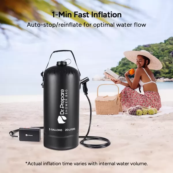 imageDRPREPARE Portable Shower with Rechargeable Electric Pump 4 Gallons5 Gallons Outdoor Camp Shower Bag Fast Inflation Dual Shower Options Portable for Camping Hiking Beach5 Gallons
