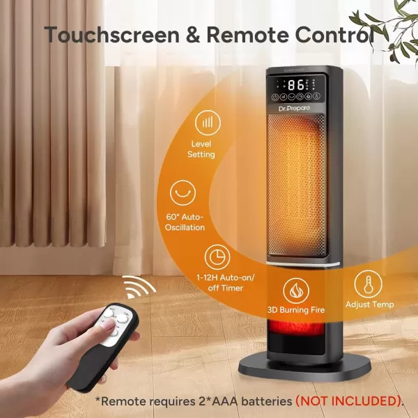 imageDRPREPARE Space Heater for Indoor Use 1500W Portable Electric Heater with ECO Thermostat ampamp 60Oscillation 16 Ceramic Tower Heater with Timer ampamp Remote Fast Heating Safe for Bedroom Office Home24 inch with 3D Flame