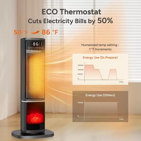 imageDRPREPARE Space Heater for Indoor Use 1500W Portable Electric Heater with ECO Thermostat ampamp 60Oscillation 16 Ceramic Tower Heater with Timer ampamp Remote Fast Heating Safe for Bedroom Office Home24 inch with 3D Flame