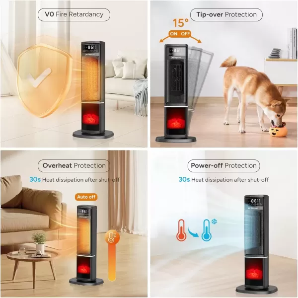 imageDRPREPARE Space Heater for Indoor Use 1500W Portable Electric Heater with ECO Thermostat ampamp 60Oscillation 16 Ceramic Tower Heater with Timer ampamp Remote Fast Heating Safe for Bedroom Office Home24 inch with 3D Flame