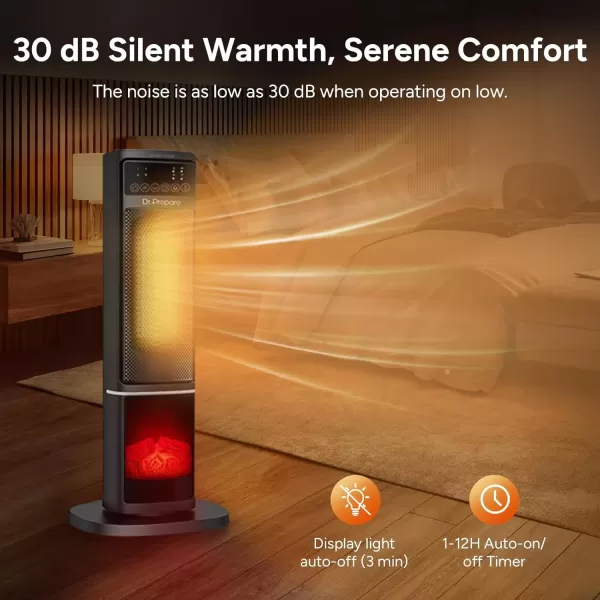 imageDRPREPARE Space Heater for Indoor Use 1500W Portable Electric Heater with ECO Thermostat ampamp 60Oscillation 16 Ceramic Tower Heater with Timer ampamp Remote Fast Heating Safe for Bedroom Office Home24 inch with 3D Flame