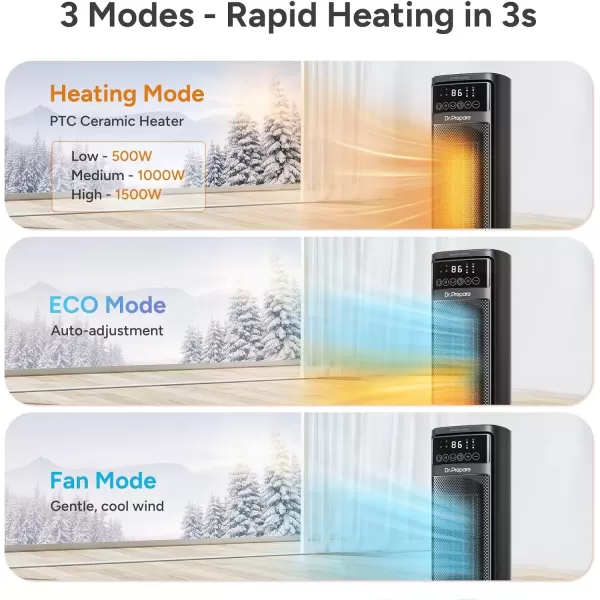 imageDRPREPARE Space Heater for Indoor Use 1500W Portable Electric Heater with ECO Thermostat ampamp 60Oscillation 16 Ceramic Tower Heater with Timer ampamp Remote Fast Heating Safe for Bedroom Office Home16 inch