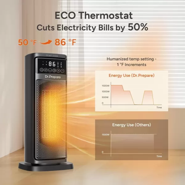 imageDRPREPARE Space Heater for Indoor Use 1500W Portable Electric Heater with ECO Thermostat ampamp 60Oscillation 16 Ceramic Tower Heater with Timer ampamp Remote Fast Heating Safe for Bedroom Office Home16 inch