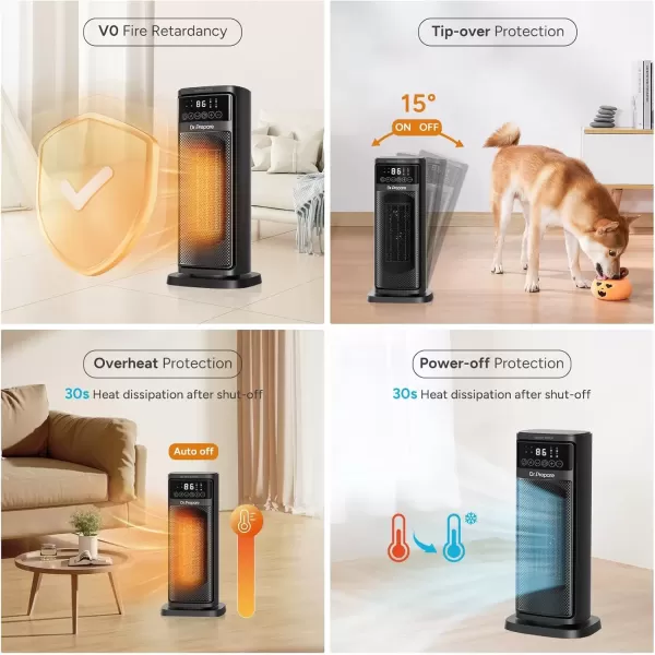 imageDRPREPARE Space Heater for Indoor Use 1500W Portable Electric Heater with ECO Thermostat ampamp 60Oscillation 16 Ceramic Tower Heater with Timer ampamp Remote Fast Heating Safe for Bedroom Office Home16 inch
