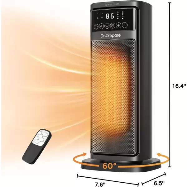 imageDRPREPARE Space Heater for Indoor Use 1500W Portable Electric Heater with ECO Thermostat ampamp 60Oscillation 16 Ceramic Tower Heater with Timer ampamp Remote Fast Heating Safe for Bedroom Office Home16 inch