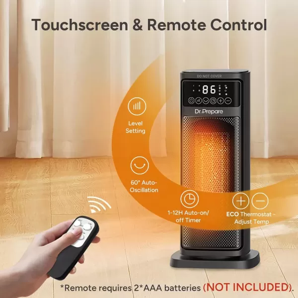 imageDRPREPARE Space Heater for Indoor Use 1500W Portable Electric Heater with ECO Thermostat ampamp 60Oscillation 16 Ceramic Tower Heater with Timer ampamp Remote Fast Heating Safe for Bedroom Office Home16 inch