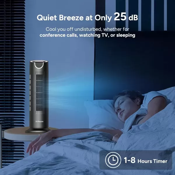 imageDRPREPARE Tower Fan for Bedroom 25 dB Quiet DC Bladeless Fan with Remote 8 Speeds 18H Timer 80 Oscillating Fans for Indoors 16 Inch Portable Desk Table Fan for Room Home OfficeBlack