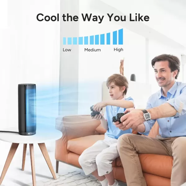 imageDRPREPARE Tower Fan for Bedroom 28 dB Quiet Bladeless Fan with Remote 12H Timer 3 Speeds 60 Oscillating Fans for Indoors 12 Inch Portable Desk Table Fan for Room Home Office