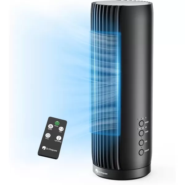 imageDRPREPARE Tower Fan for Bedroom 28 dB Quiet Bladeless Fan with Remote 12H Timer 3 Speeds 60 Oscillating Fans for Indoors 12 Inch Portable Desk Table Fan for Room Home Office
