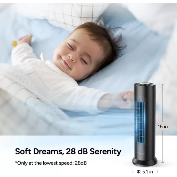imageDRPREPARE Tower Fan for Bedroom 28 dB Quiet Personal Fan 3 Speeds Detachable Washable Bladeless Fan 80 Oscillating Fans for Indoors 16 Inch Portable Table Desk Fan for Home OfficeBlack