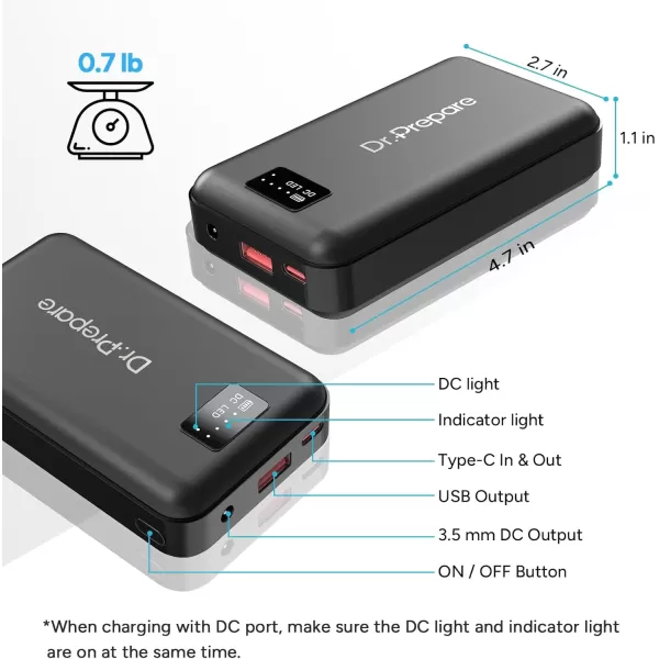 imageDrPrepare 16000mAh Battery Pack with 74V DC Output for Heated Vest FasterCharging Power Bank with 5V USB Output ampamp Type C InOutput Portable Compact Battery for Eye Mask iPhone and iPad Desk Fan
