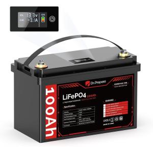 imageDRPREPARE 12V 100Ah Trolling Motor LiFePO4 Battery with LCD Meter ampamp 60A Circuit Breaker Kit Group 31 Lithium Iron Phosphate Battery with 100A BMS Lowtemp Protection for Boats RV ATV Trailers12V 100Ah G31 w LED Meter