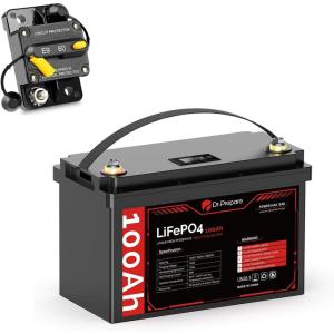 imageDRPREPARE 12V 100Ah Trolling Motor LiFePO4 Battery with LCD Meter ampamp 60A Circuit Breaker Kit Group 31 Lithium Iron Phosphate Battery with 100A BMS Lowtemp Protection for Boats RV ATV Trailers12V 100Ah G31 TM w Meter