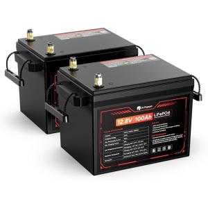 imageDRPREPARE 12V 100Ah Trolling Motor LiFePO4 Battery with LCD Meter ampamp 60A Circuit Breaker Kit Group 31 Lithium Iron Phosphate Battery with 100A BMS Lowtemp Protection for Boats RV ATV Trailers12V 100Ah 2 Pack
