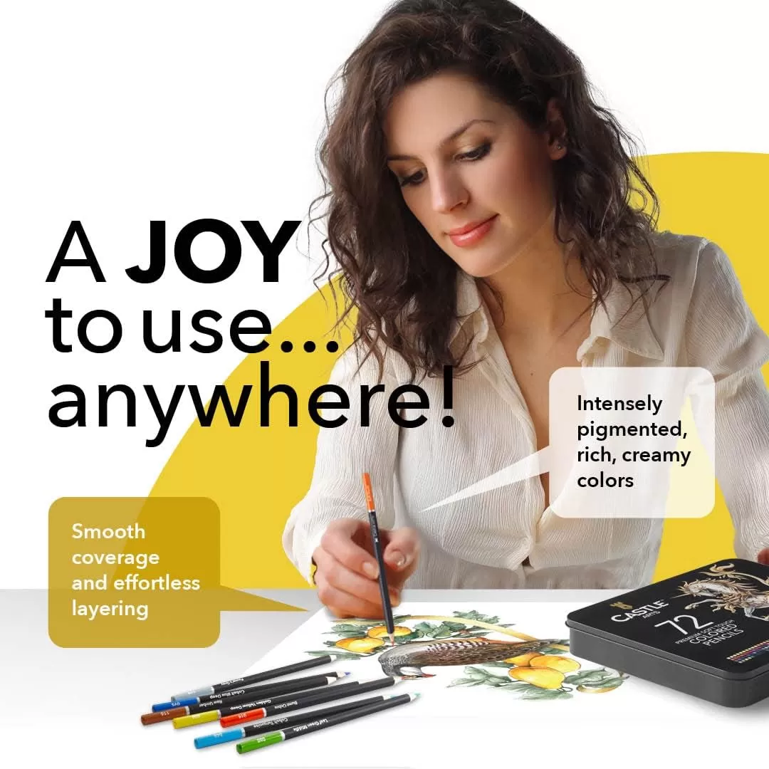 imageCastle Art Supplies 72 Colored Pencils Set  Quality Soft Core Colored Leads for Adult Artists Professionals and Colorists  Protected and Organized in Presentation Tin Box1 Count Pack of 72