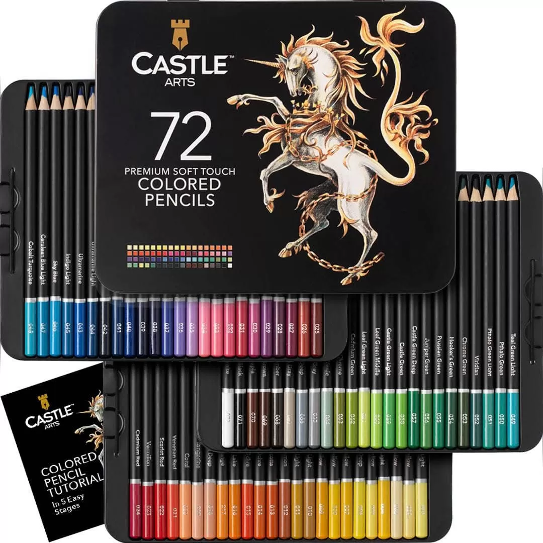 imageCastle Art Supplies 72 Colored Pencils Set  Quality Soft Core Colored Leads for Adult Artists Professionals and Colorists  Protected and Organized in Presentation Tin Box1 Count Pack of 72