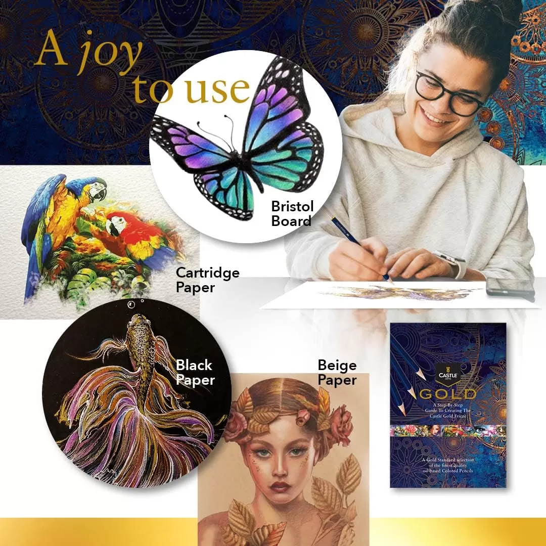 imageCastle Art Supplies Gold Standard 72 Coloring Pencils Set with Extras  Quality Oilbased Colored Cores Stay Sharper Tougher Against Breakage  For Adult Artists Colorists  In Zipper Case120