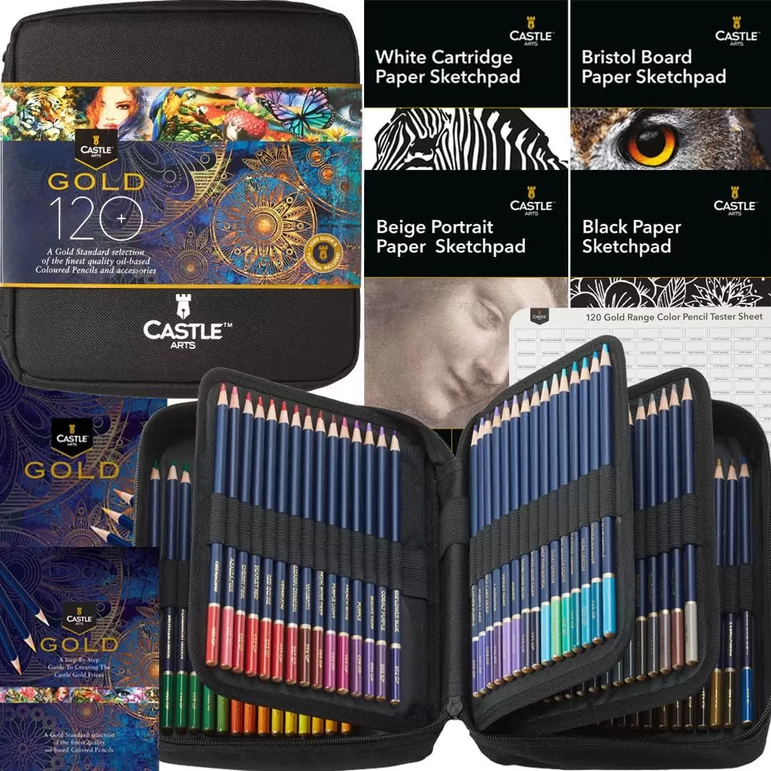 imageCastle Art Supplies Gold Standard 72 Coloring Pencils Set with Extras  Quality Oilbased Colored Cores Stay Sharper Tougher Against Breakage  For Adult Artists Colorists  In Zipper Case120
