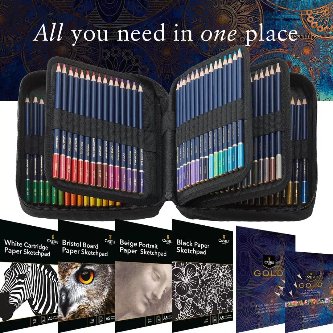 imageCastle Art Supplies Gold Standard 72 Coloring Pencils Set with Extras  Quality Oilbased Colored Cores Stay Sharper Tougher Against Breakage  For Adult Artists Colorists  In Zipper Case120