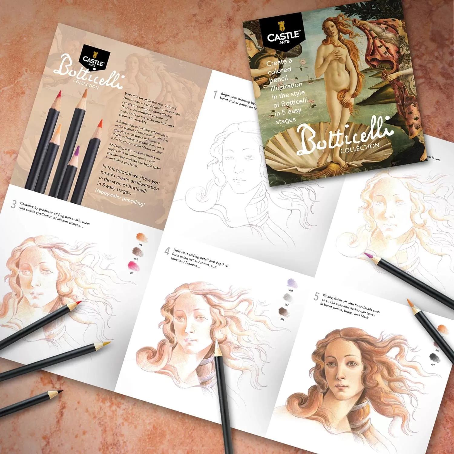 imageCastle Arts Themed 24 Colored Pencil Set in Tin Box perfect colors for Landscapes Featuring quality smooth colored cores superior blending ampamp layering performance achieving great resultsBotticelli