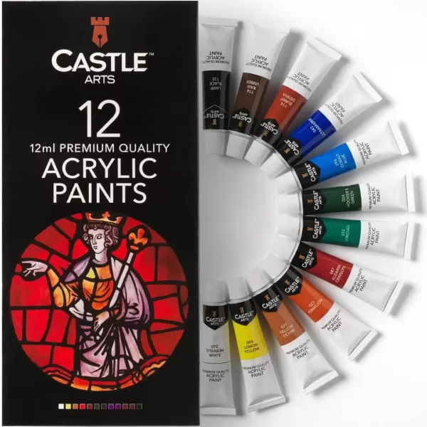 imageCastle Art Supplies 12 x 12ml Acrylic Paint Set  Value Beginner Set for Starters or Adult Artists  Quality Intense Colors  Smooth to Use on Range of Surfaces  In Neat Presentation Box