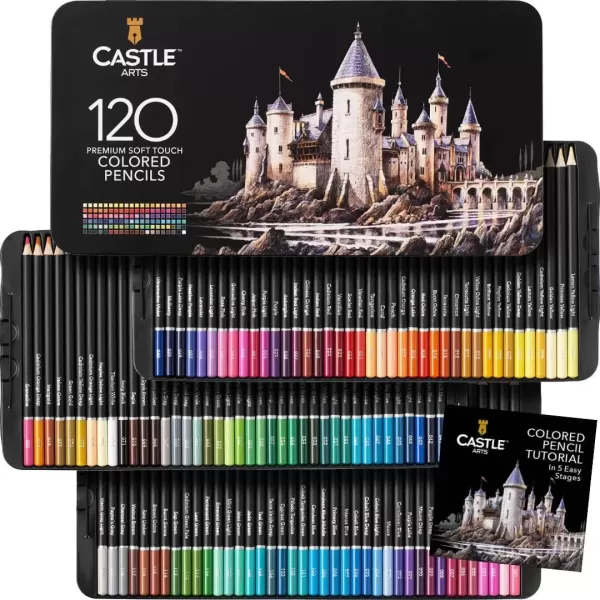 imageCastle Art Supplies 120 Colored Pencils Set  Quality Soft Core Coloring Pencils for Adults Professionals and Colorists  Protected and Organized in Presentation Tin BoxAssorted Color