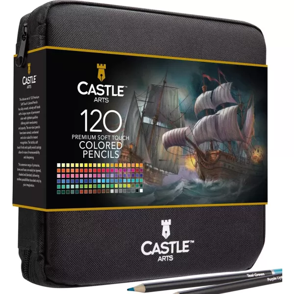 imageCastle Art Supplies 120 Colored Pencils ZipperCase Set  Quality Soft Core Colored Leads for Adult Artists Professionals and Colorists  In Neat Strong CarryAnywhere Zipper Case