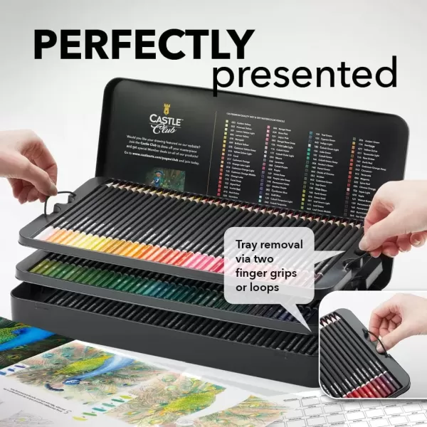 imageCastle Art Supplies 120 Watercolor Pencils Set  Quality Vibrant Pigments  Draw and Paint at Same Time  For Adult Artists and Professionals  Protected and Organized in Presentation Tin