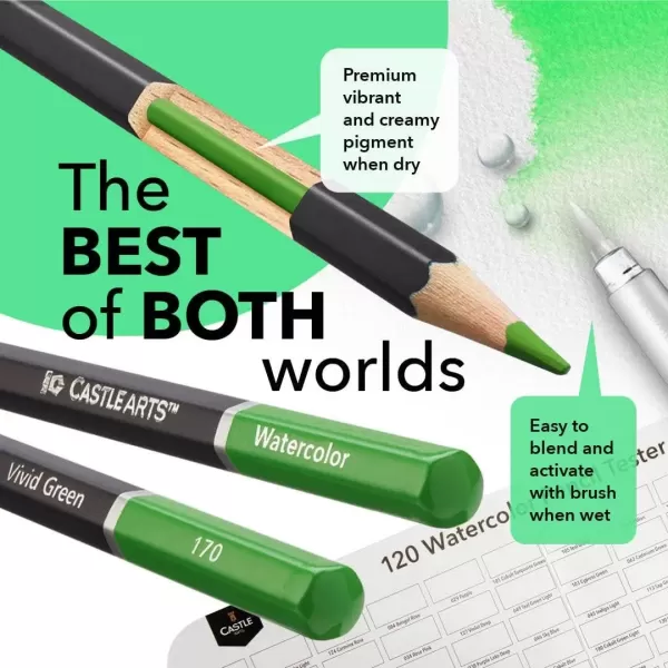 imageCastle Art Supplies 120 Watercolor Pencils Set with Extras  Quality Vibrant Pigments  Draw and Paint at the Same Time  For Adult Hobbyists Professionals  In Carryanywhere Travel Case