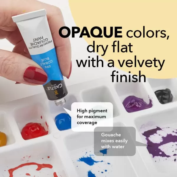 imageCastle Art Supplies 24 Piece Gouache Tube Set  24 x 12ml Brilliant Opaque WaterBased Colors  Versatile Easy to Use for Adult Artists Beginners Professionals  In Strong Neat Presentation Box