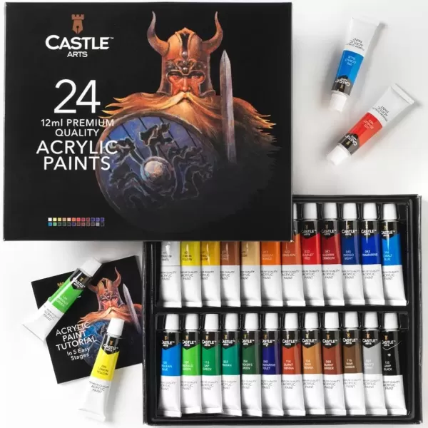 imageCastle Art Supplies 24 x 12ml Acrylic Paint Set  Value Beginner Set for Starters or Adult Artists  Quality Intense Colors  Smooth to Use on Range of Surfaces  In Neat Presentation Box041 Fl Oz Pack of 24