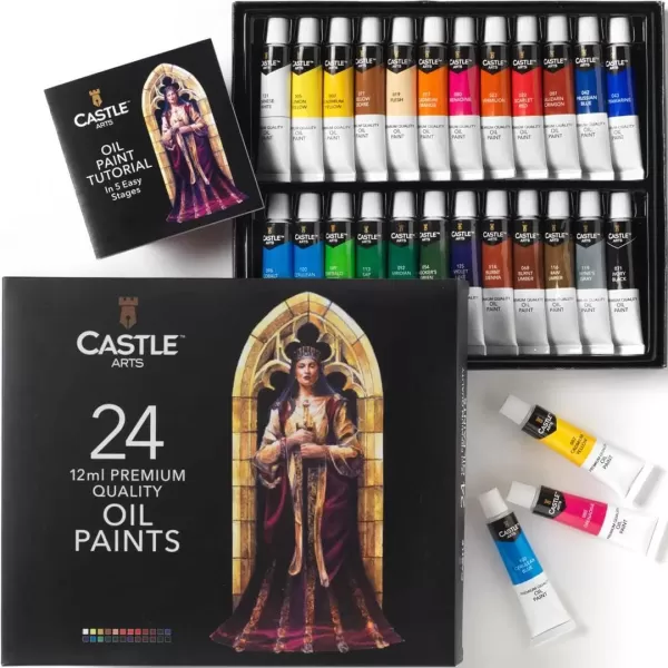 imageCastle Art Supplies 24 x 12ml Oil Paint Set  Great Value Set for Adult Artists Beginners and Advanced  Vibrant Variety of Smoothtouse Colors  In Impressive Presentation Box With Tutorial