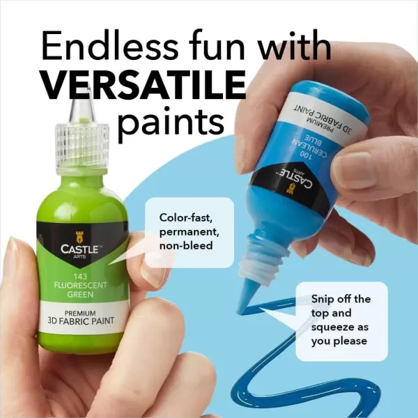 imageCastle Art Supplies 3D Fabric Paint Set  24 Quality Vibrant Colors in 29ml Bottles  For Artists For Crafters For Fun  Clothing Textile Canvas Glass Wood Shoes  In Strong Selection Box