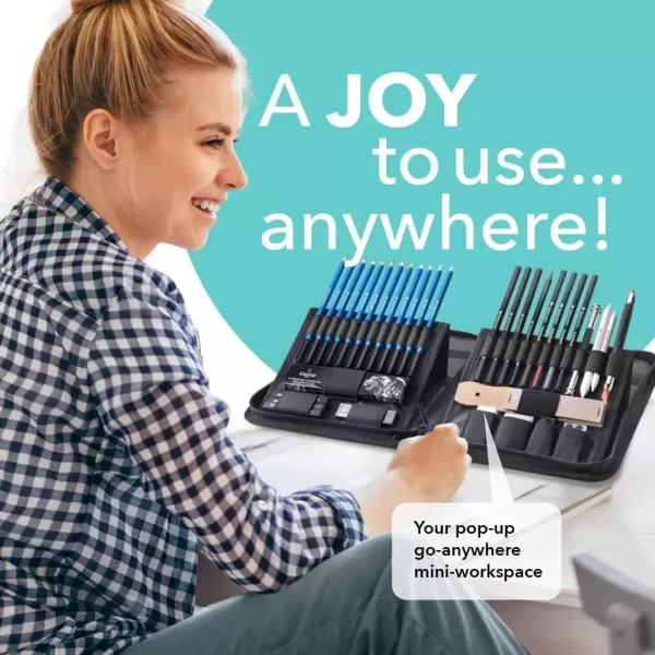 imageCastle Art Supplies 40 Piece Premium Drawing and Sketching Set With Tutorial  For Artists Professionals or Beginners  Pencils Charcoal Graphite and More  In Neat CarryAnywhere Zipper Case