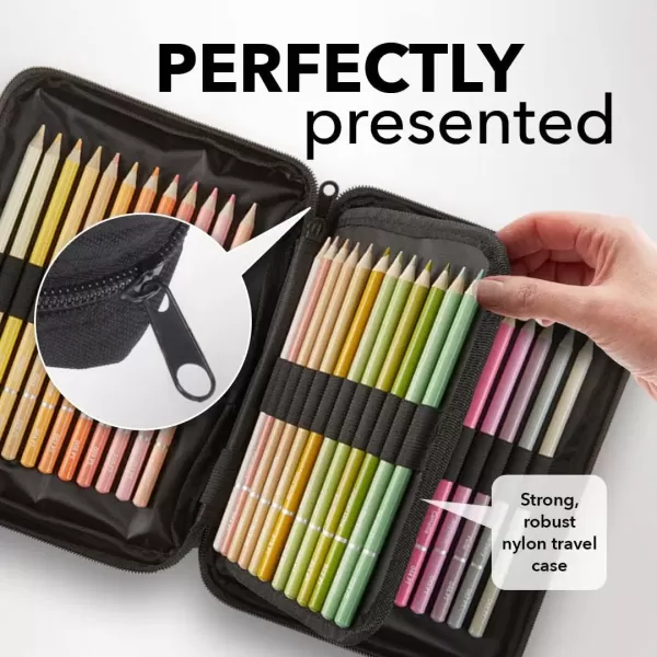 imageCastle Art Supplies 48 Pasteltint Colored Pencils Set with Extras  Quality Colors in Softer Sumptuous Tones  For Professional and Adult Artists  In Neat Strong Zipper Travel Case