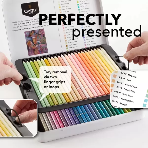 imageCastle Art Supplies 48 Piece Pasteltint Tin Colored Pencils Set  Quality Colors in Softer Sumptuous Tones  For Professional and Adult Artists  Protected and Organized in Presentation Tin Box