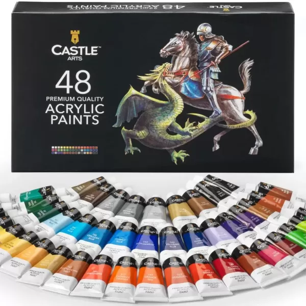 imageCastle Art Supplies 48 x 22ml Acrylic Paint Set  Allinclusive Set for Beginners Adult Artists  Quality Intense Colors  Smooth to Use on Range of Surfaces  In Impressive Presentation BoxMulticolor