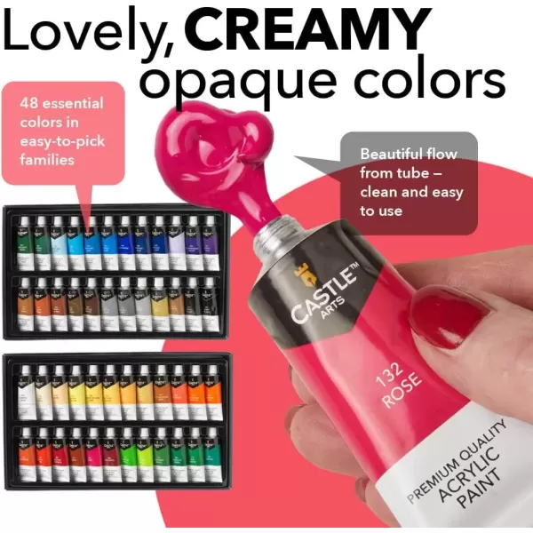 imageCastle Art Supplies 48 x 22ml Acrylic Paint Set  Allinclusive Set for Beginners Adult Artists  Quality Intense Colors  Smooth to Use on Range of Surfaces  In Impressive Presentation BoxMulticolor