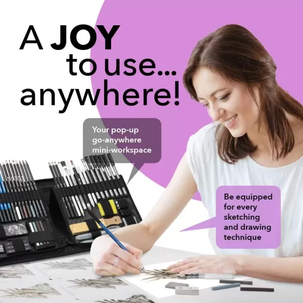 imageCastle Art Supplies 60 Piece Drawing ampamp Sketching Set  Quality Graphite Charcoal Pastel Water Soluble Pencils  Sticks Fineliners  For Professional and Adult Artists  In CarryAnywhere Zip Case