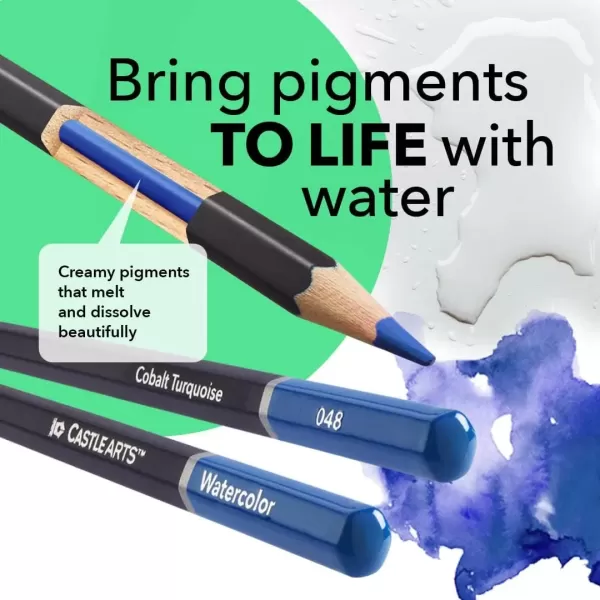 imageCastle Art Supplies 72 Watercolor Pencils Set  Vibrant Pigments for Blending Drawing and Painting  For Adults Hobbyists and Professionals I Protected and Organized in Presentation Tin Box