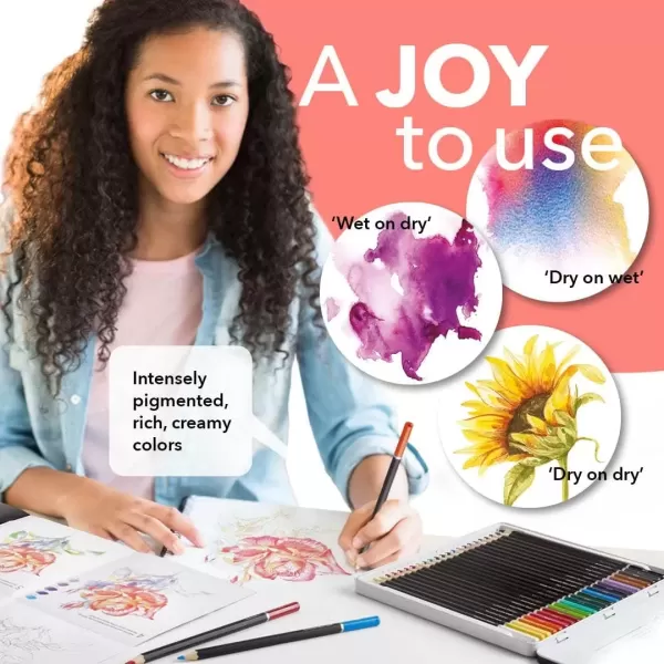 imageCastle Art Supplies FloralBotanical Watercolor Pencils Set  24 Quality Selected Vibrant Colors  Draw and Paint at the Same Time  For Adult Artists and Gifting  In Special Tin Box