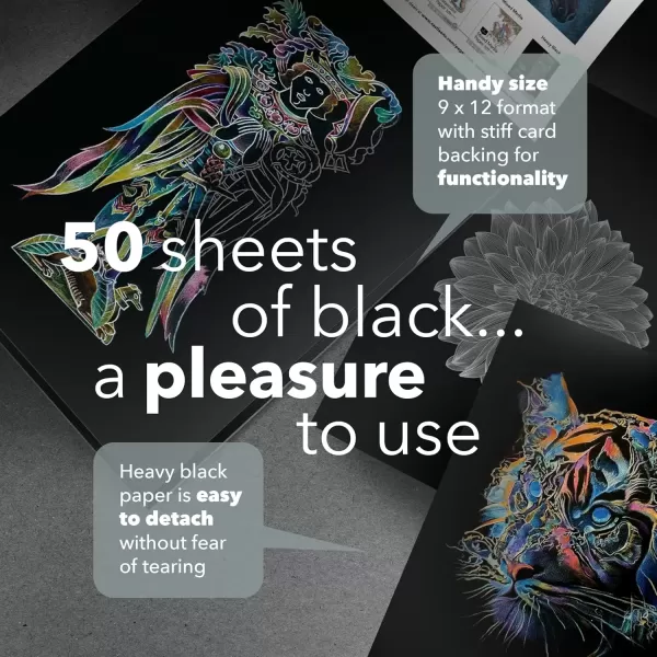 imageCastle Art Supplies Heavy Black Sketchpad Paper 9 x 12in  2Pack  50 Sheets Each 150gsm92lb Artist Paper  Smooth Silky Black Surface  Vivid Results with Pencils Pens Pastels 9 x 12 2pack9 x 12  2pack