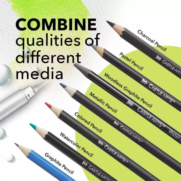 imageCastle Art Supplies Mixed Media Set  120 Art Pencil Collection  Coloured Watercolour Pastel Metallic Graphite Charcoal  Creative Freedom for Adult Artists Colourists  in Neat Travel Case