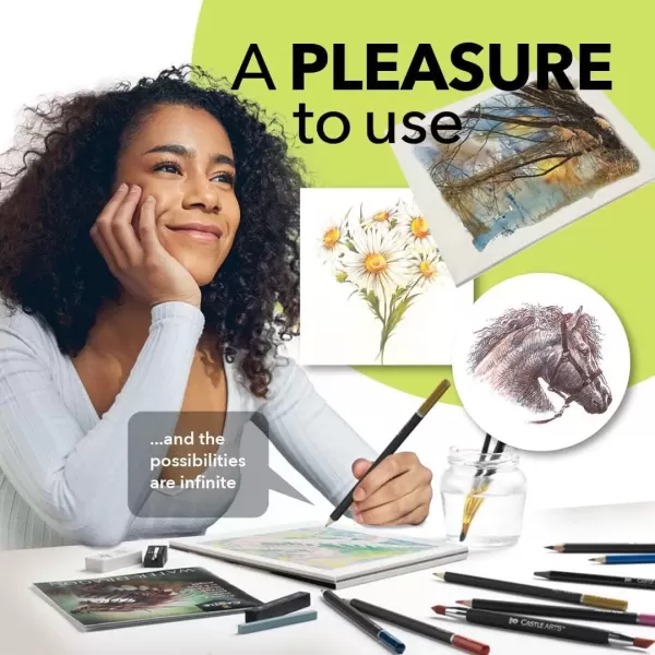 imageCastle Art Supplies Mixed Media Set  120 Art Pencil Collection  Coloured Watercolour Pastel Metallic Graphite Charcoal  Creative Freedom for Adult Artists Colourists  in Neat Travel Case