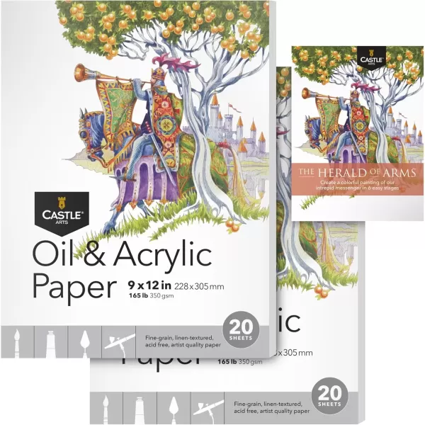 imageCastle Art Supplies Oil ampamp Acrylic Paper Pad 11 x 14in  2Pack  20 Sheets Each  Optimum Thickness 350gsm160lb Fine Grain Linen Texture Artist Quality 11 x 14 2Pack9 x 12  2pack
