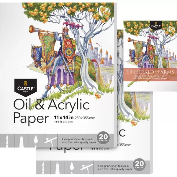 imageCastle Art Supplies Oil ampamp Acrylic Paper Pad 11 x 14in  2Pack  20 Sheets Each  Optimum Thickness 350gsm160lb Fine Grain Linen Texture Artist Quality 11 x 14 2Pack11 x 14  2pack