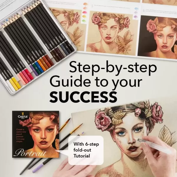 imageCastle Art Supplies Portraits Themed Watercolor Pencils Set  24 Quality Selected Vibrant Colors  Draw and Paint at the Same Time  For Adult Artists and Gifting  In Special Tin Box