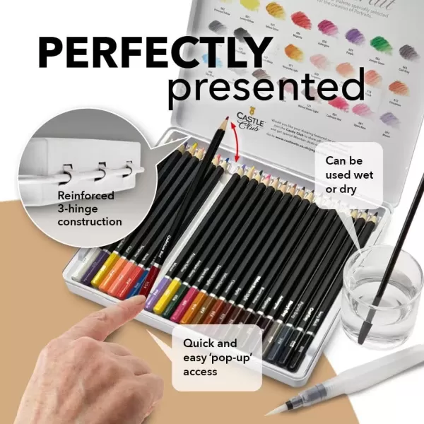 imageCastle Art Supplies Portraits Themed Watercolor Pencils Set  24 Quality Selected Vibrant Colors  Draw and Paint at the Same Time  For Adult Artists and Gifting  In Special Tin Box
