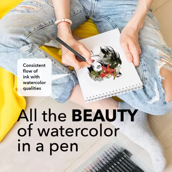 imageCastle Art Supplies Watercolor Brush Pens Set  24 Lively colors with Flexible Nylon Tips  For adult ColoringPainting Lettering  Artists and Beginners  Travel Case with Extra Water Brush Pen