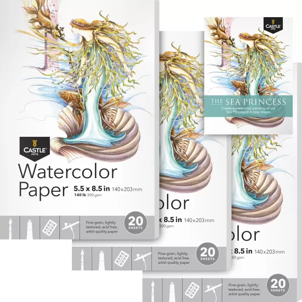 imageCastle Art Supplies Watercolor Sketchpad Paper 5 x 8in  3Pack  20 Sheets Each  Robust ampamp Resilient 300gsm140lb for All Techniques 5 x 8 3Pack5 x 8  3pack